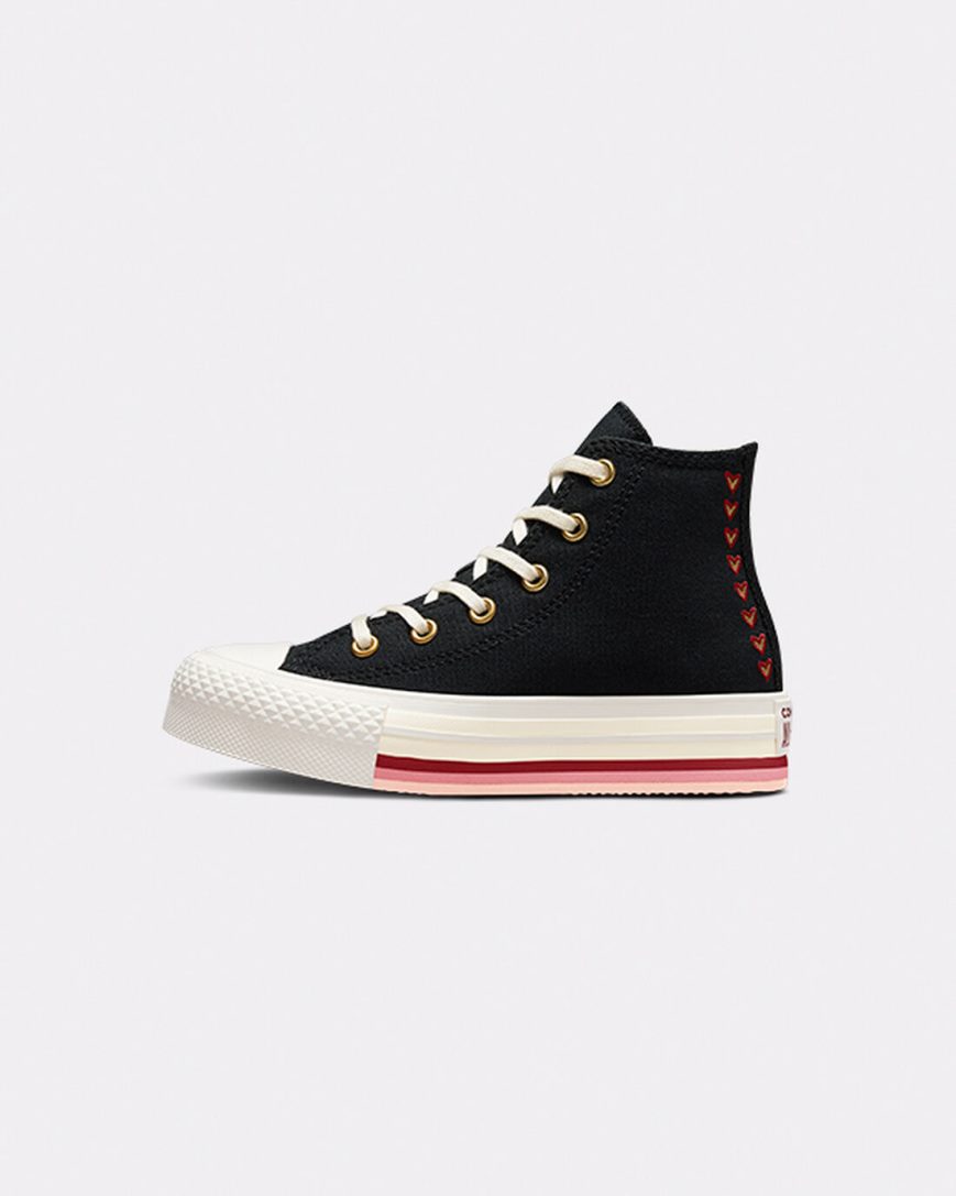 Dívčí Boty Na Platformy Converse Chuck Taylor All Star Lift Hearts Vysoké Černé | CZ UFOT91